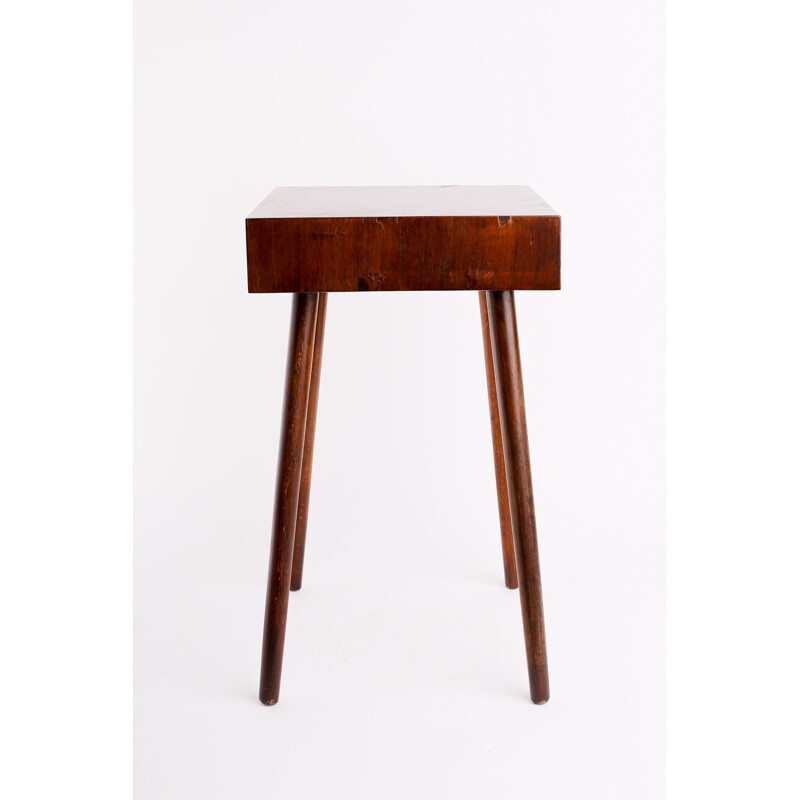 Small Vintage Brutalist Walnut Veneer Side Table - 1970s