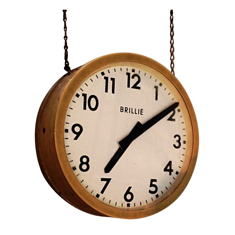 Industrial double side clock, Manufacturer Brillié - 1930s