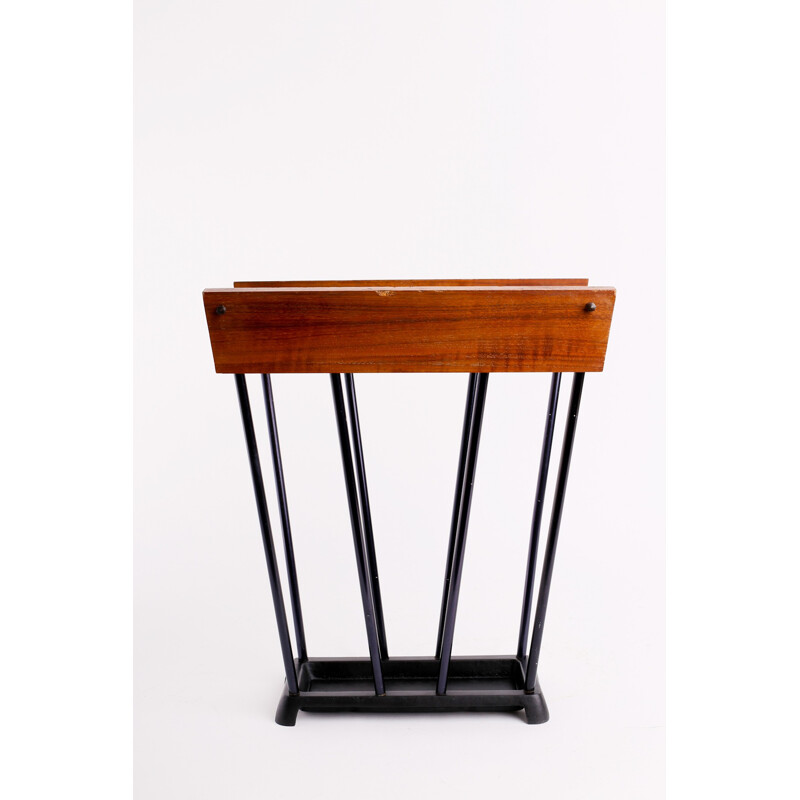 Vintage Iron and Walnut Umbrella Stand - 1970s