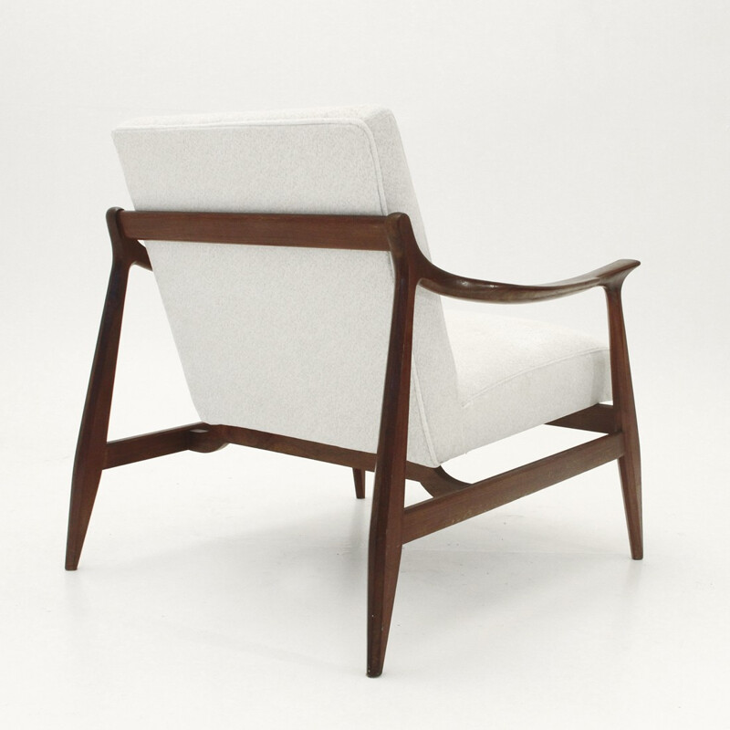 Italian vintage teak armchair in white fabric - 1960s