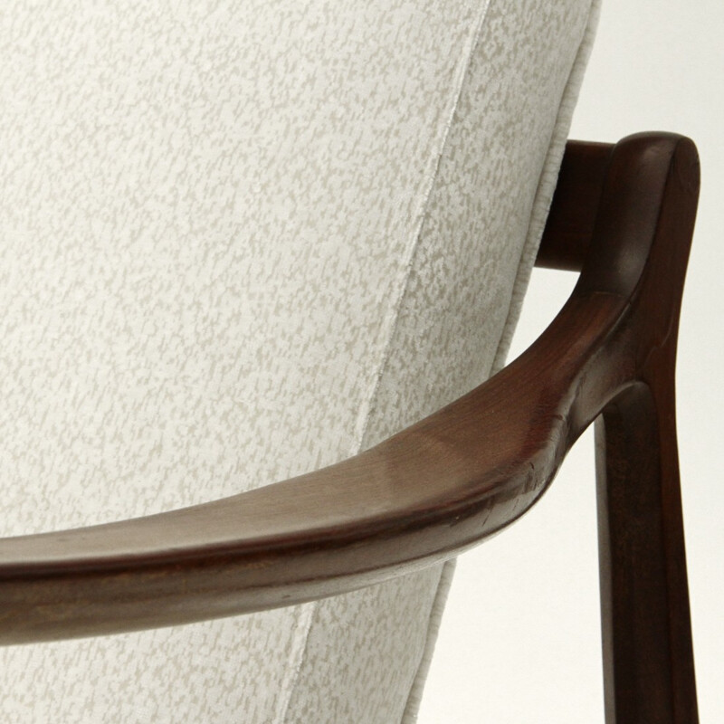 Italian vintage teak armchair in white fabric - 1960s