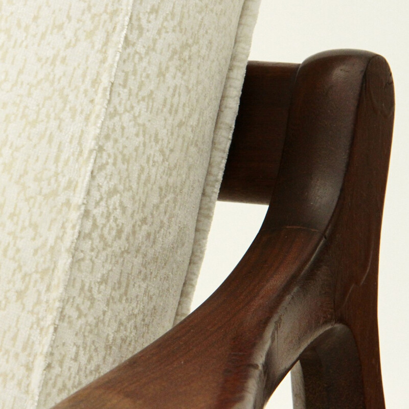 Italian vintage teak armchair in white fabric - 1960s