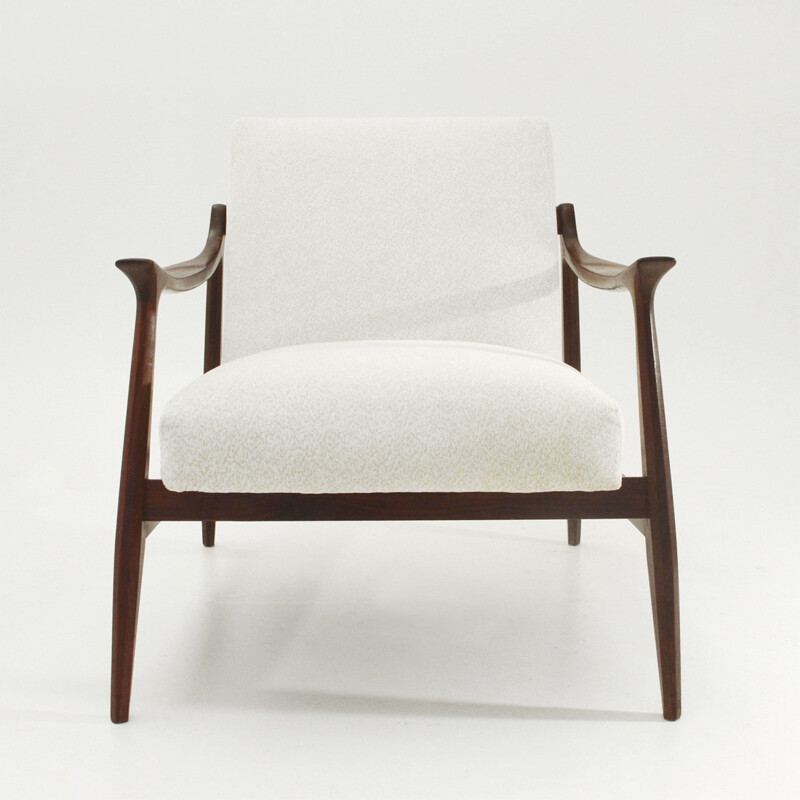 Italian vintage teak armchair in white fabric - 1960s