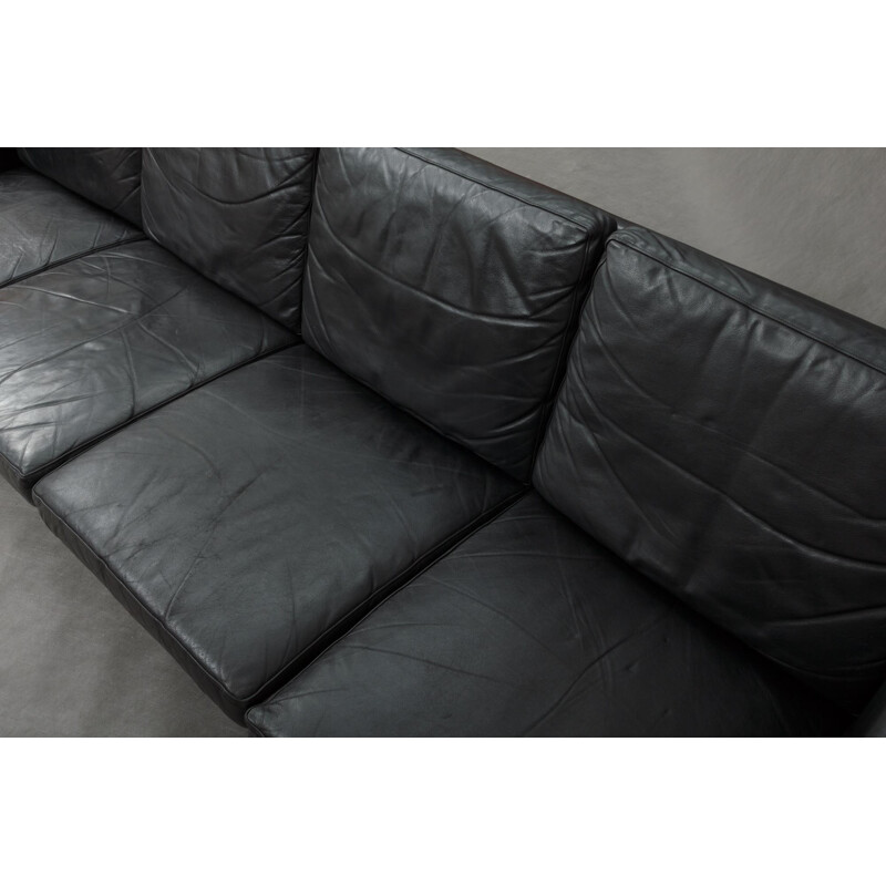 Vintage 4 seater sofa in black leather - 1960s