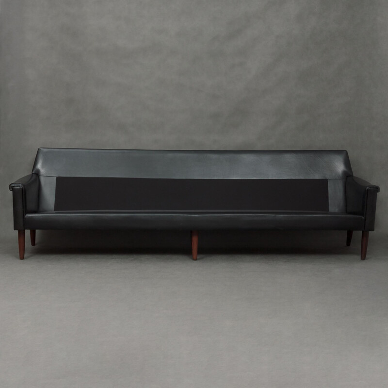 Vintage 4 seater sofa in black leather - 1960s