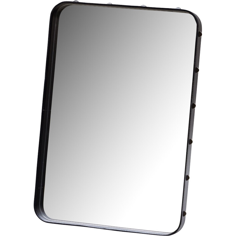 Vintage leather mirror after Jacques Adnet, 2000