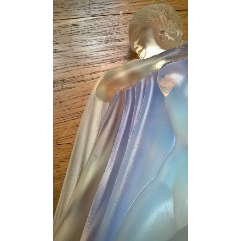 Vintage draped nude mascot in opalescent glass by Edmond Etling, France 1920