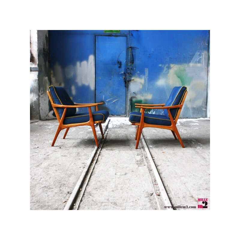 Vintage Scandinavian style blue armchair - 1960s