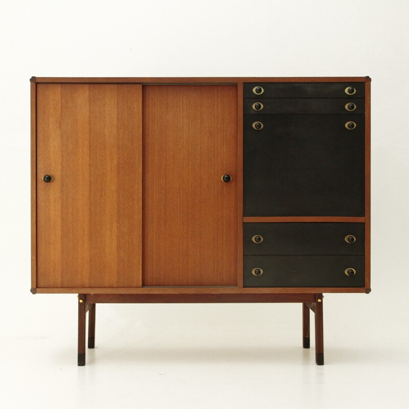 Italian Highboard with Wood and Brass Knobs - 1960s