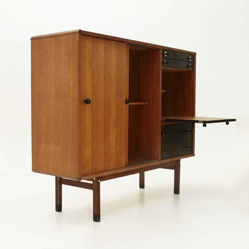 Italian Highboard with Wood and Brass Knobs - 1960s