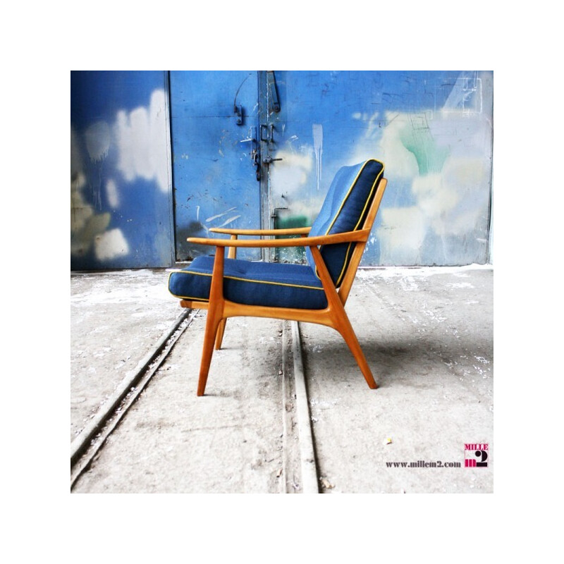 Vintage Scandinavian style blue armchair - 1960s