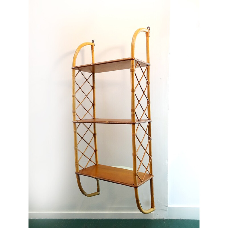 Rattan vintage wall shelf - 1950s 