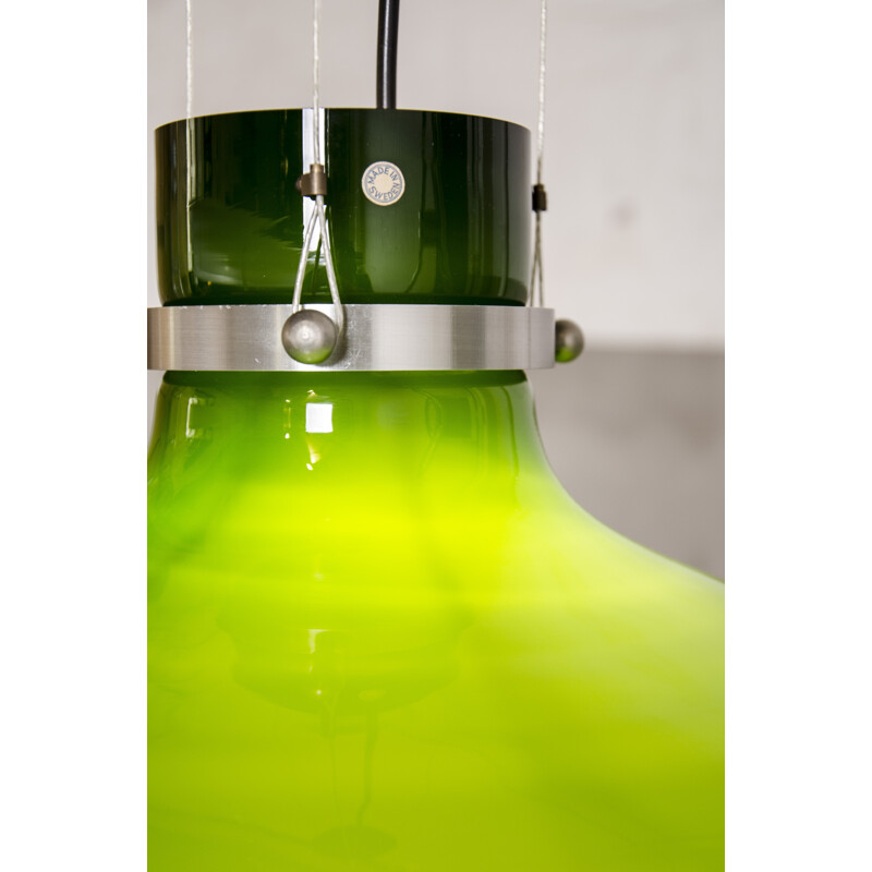 Vintage green glass pendant lamp by Holmegaard, Denmark 1960