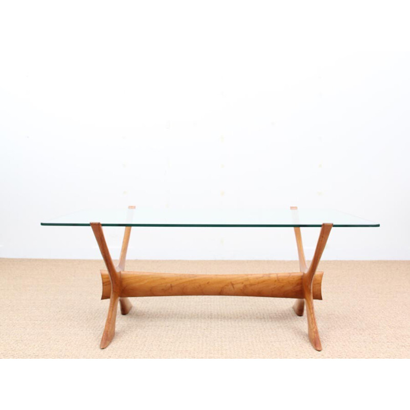 Vintage Scandinavian Coffee Table in mahogany and glass - 1950s