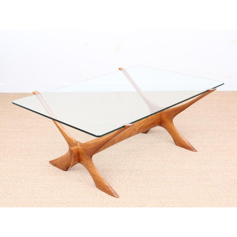 Vintage Scandinavian Coffee Table in mahogany and glass - 1950s