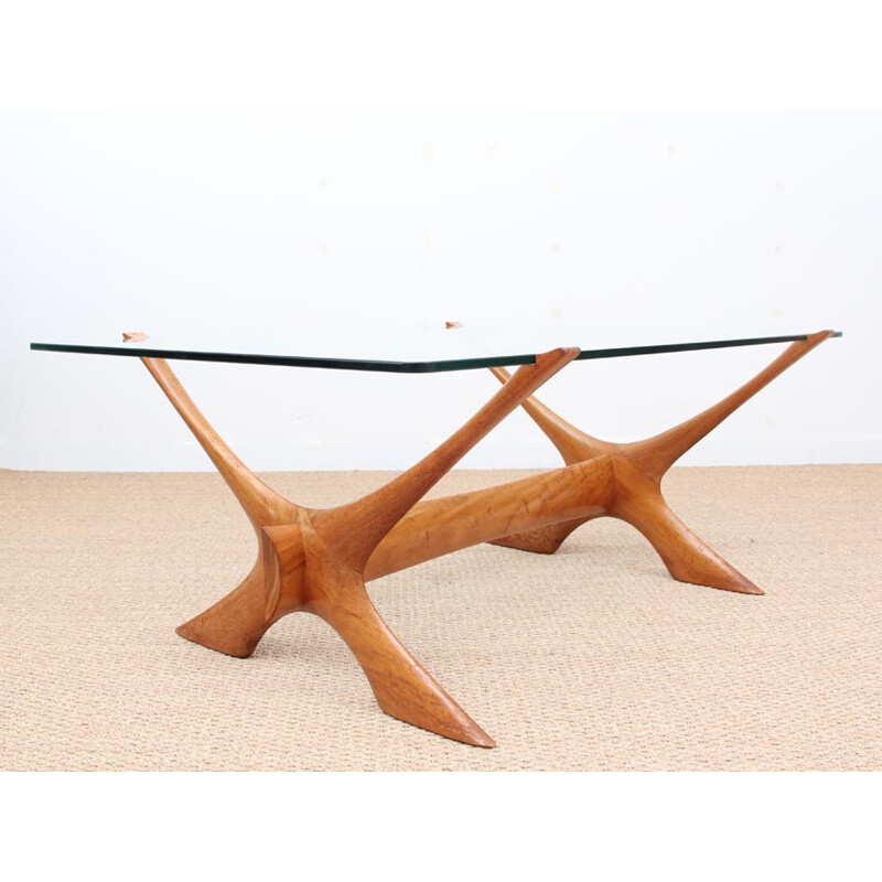 Vintage Scandinavian Coffee Table in mahogany and glass - 1950s