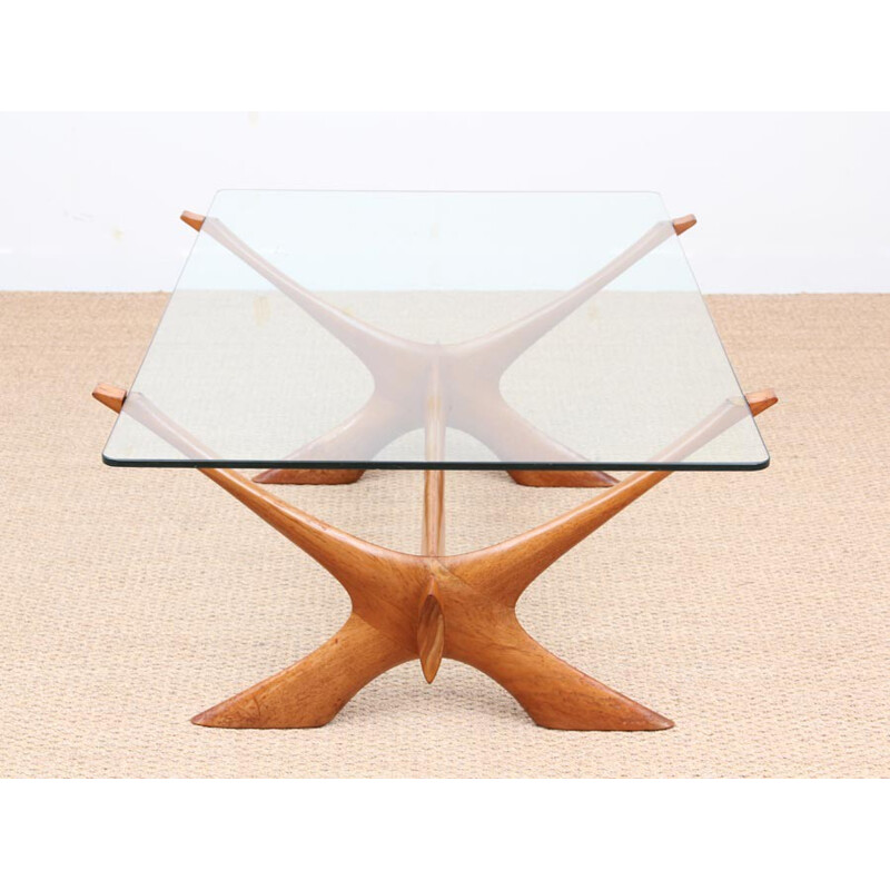 Vintage Scandinavian Coffee Table in mahogany and glass - 1950s