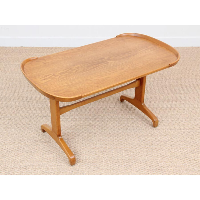 Vintage Scandinavian coffee table in elm and beechwood - 1960s