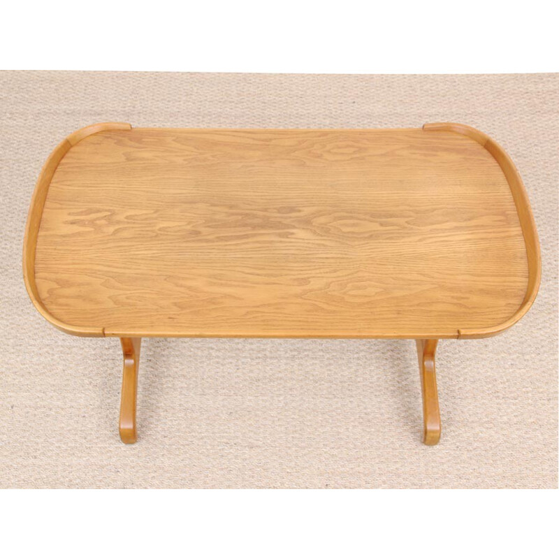 Vintage Scandinavian coffee table in elm and beechwood - 1960s