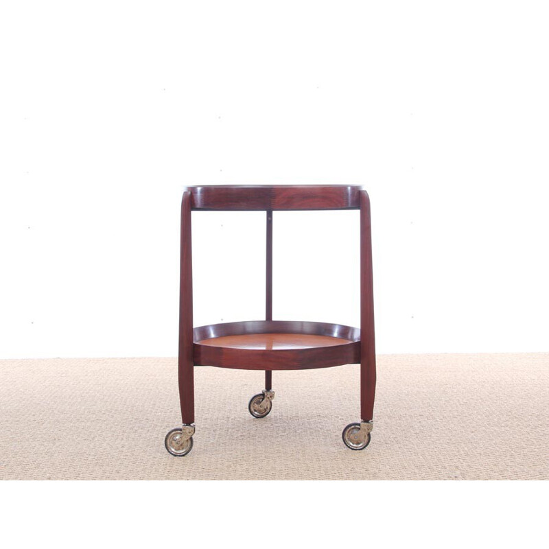 Teak serving table with double tray on wheels by Uno Kristiansson - 1950s