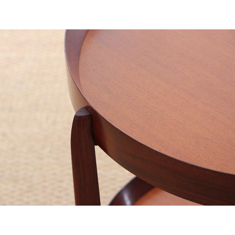 Teak serving table with double tray on wheels by Uno Kristiansson - 1950s