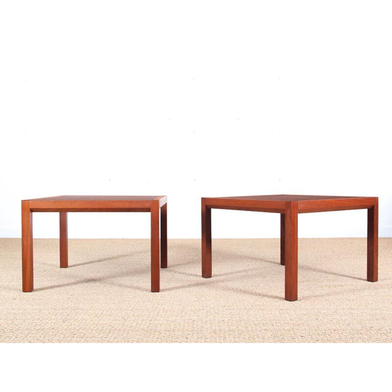 Pair of square Scandinavian coffee tables made of marquetry by Rolf Middelboe & Gorm Lindum - 1970s