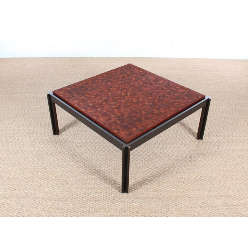 Square coffee Table made of marquetry by Rolf Middelboe & Gorm Lindum for Tranekaer Furniture - 1970s