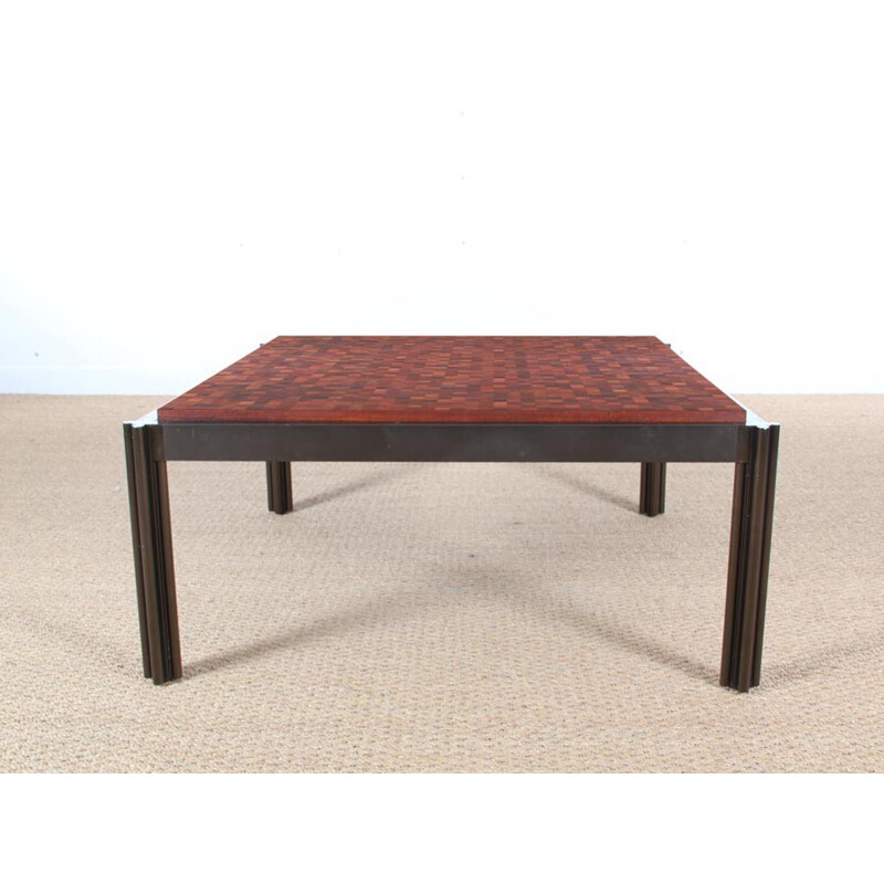 Square coffee Table made of marquetry by Rolf Middelboe & Gorm Lindum for Tranekaer Furniture - 1970s