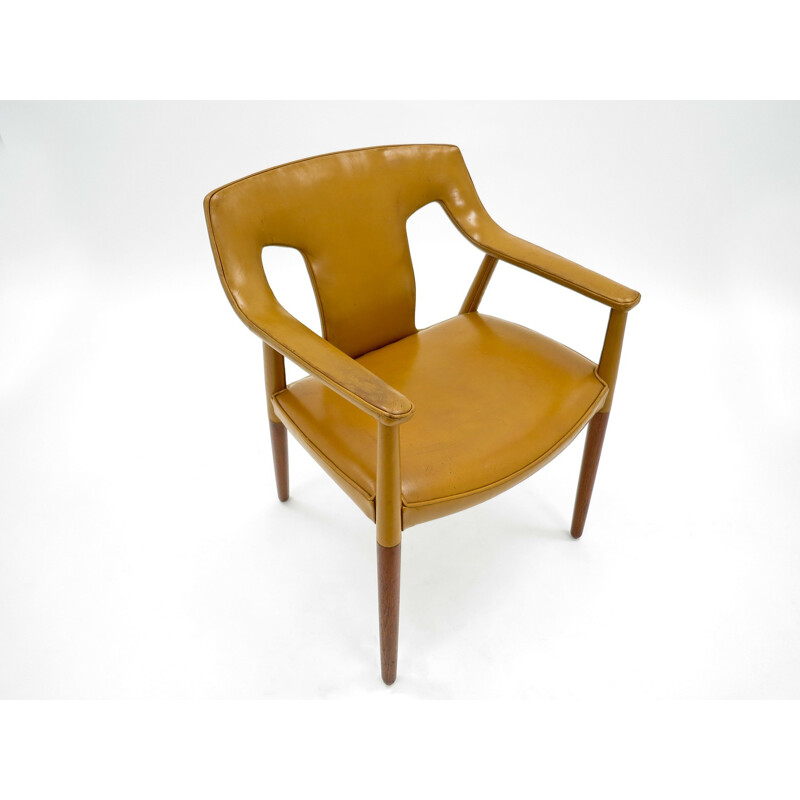 Armchair in tan Leather and Teak by Bender Madsen and Larsen - 1950s