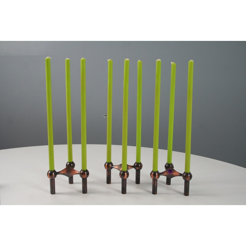 Set of 3 modular copper candlesticks by Nagel - 1970s