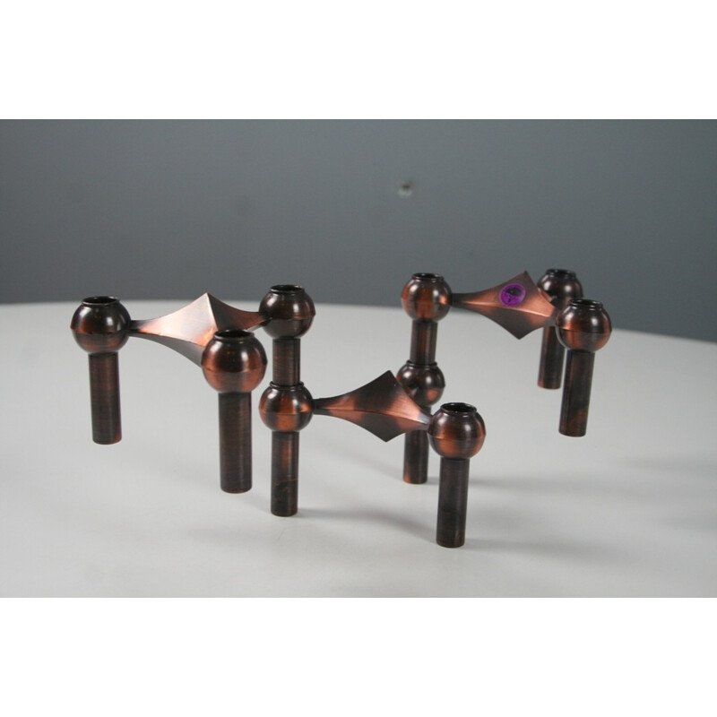 Set of 3 modular copper candlesticks by Nagel - 1970s