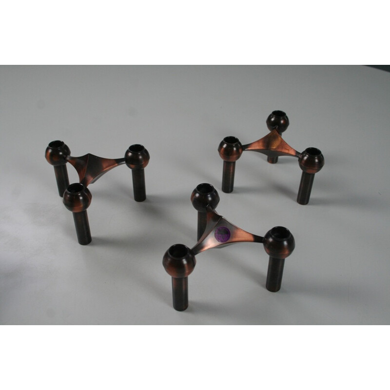 Set of 3 modular copper candlesticks by Nagel - 1970s