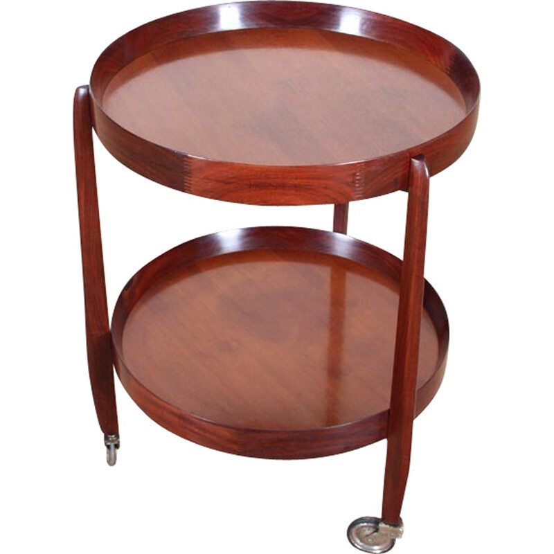 Teak serving table with double tray on wheels by Uno Kristiansson - 1950s