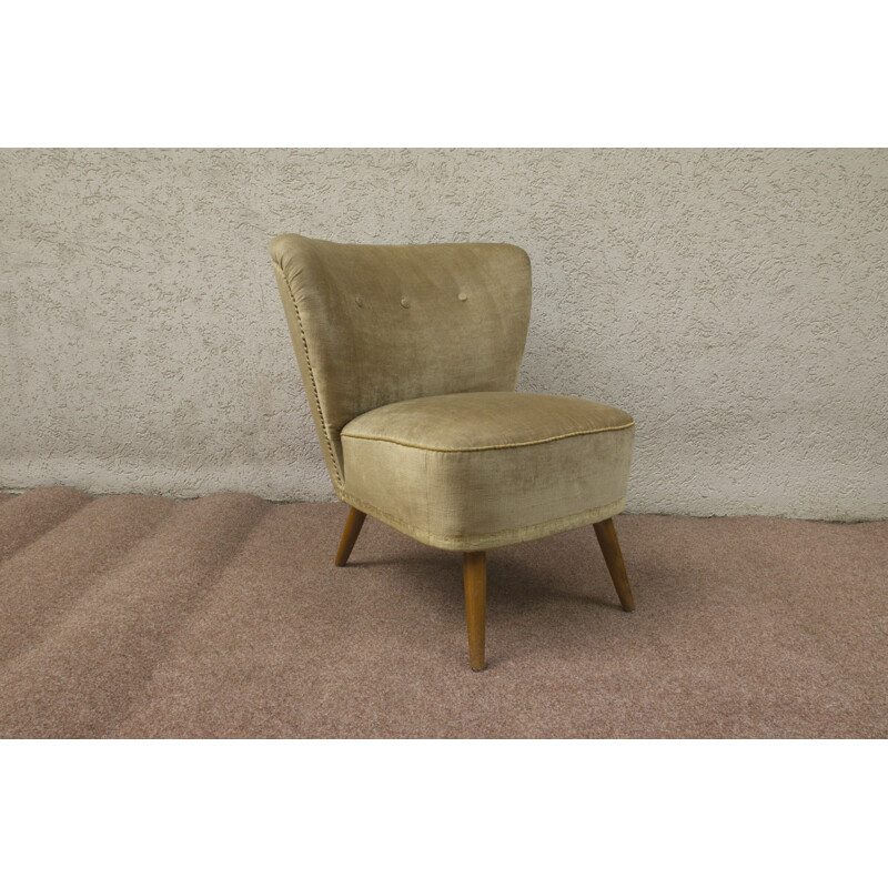 German cocktail vintage chair with beige velvet cover - 1950s