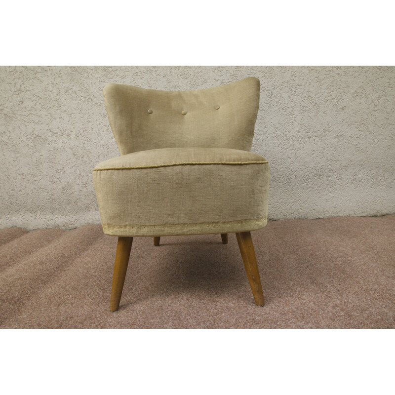 Fauteuil cocktail allemande vintage avec tapisserie de velours beige - 1950