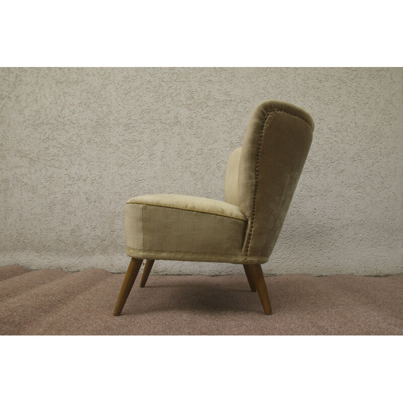 German cocktail vintage chair with beige velvet cover - 1950s