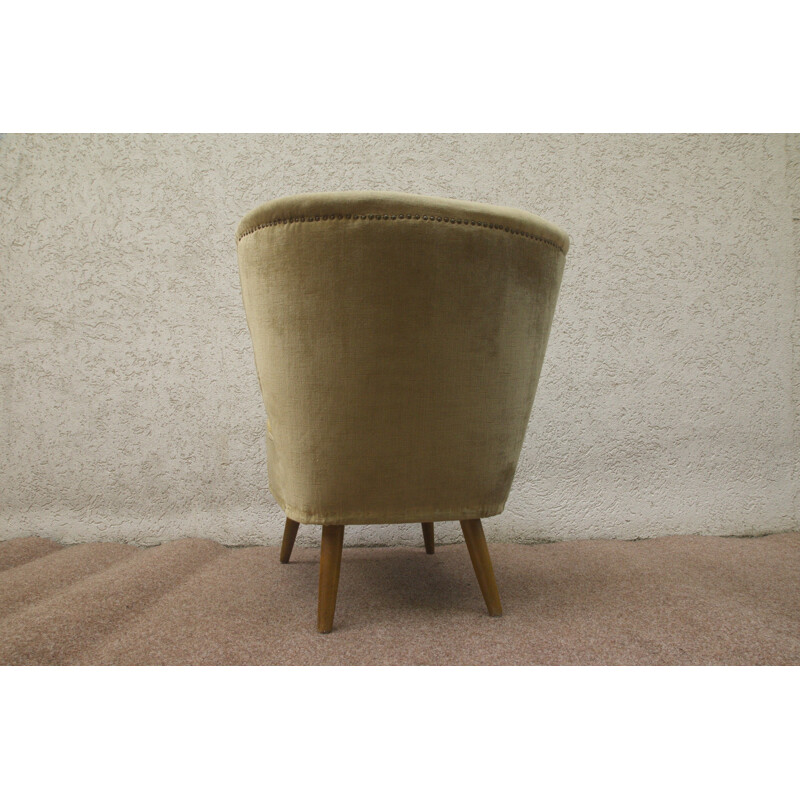 German cocktail vintage chair with beige velvet cover - 1950s