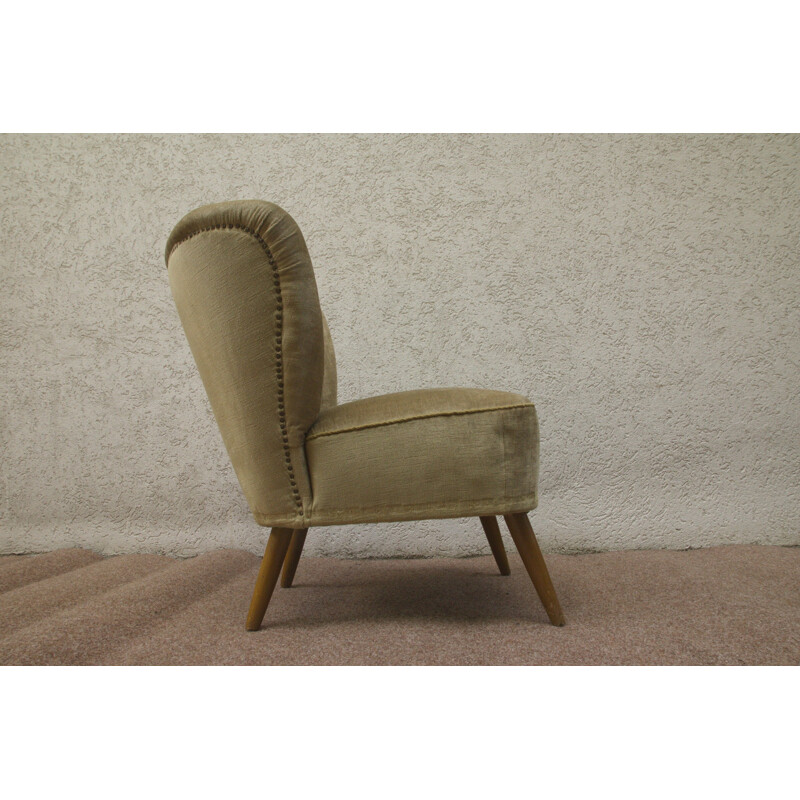 German cocktail vintage chair with beige velvet cover - 1950s