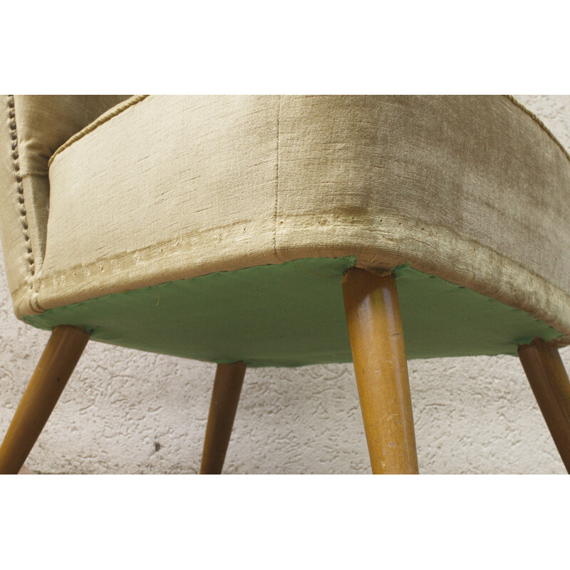 German cocktail vintage chair with beige velvet cover - 1950s