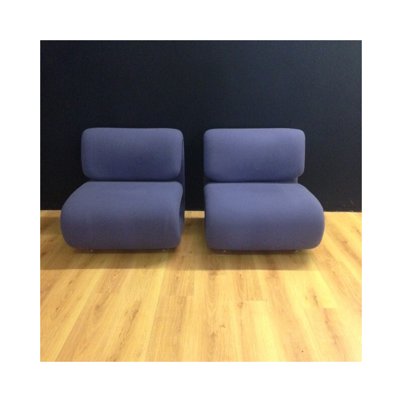 Pair of "1500" blue low chairs, Etienne-Henri MARTIN - 1970s