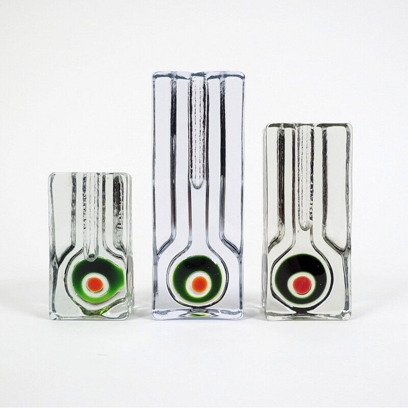Set of 3 Walther Glass vases - 1960s