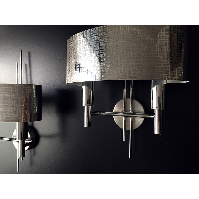 Pair of metal wall lamp by Gaetano Scolari - 1970s