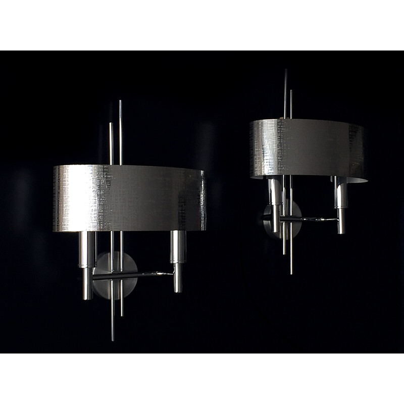 Pair of metal wall lamp by Gaetano Scolari - 1970s