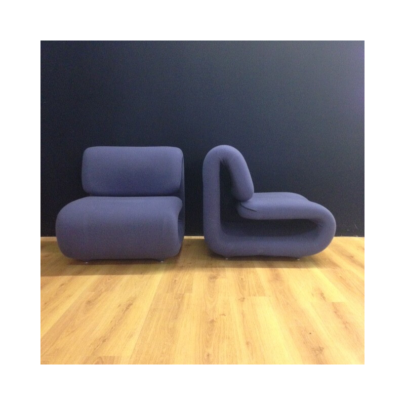 Pair of "1500" blue low chairs, Etienne-Henri MARTIN - 1970s