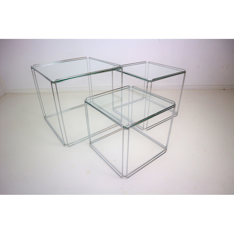 Set of 3 chrome nesting tables "Isocele" by Max Sauze - 1970s
