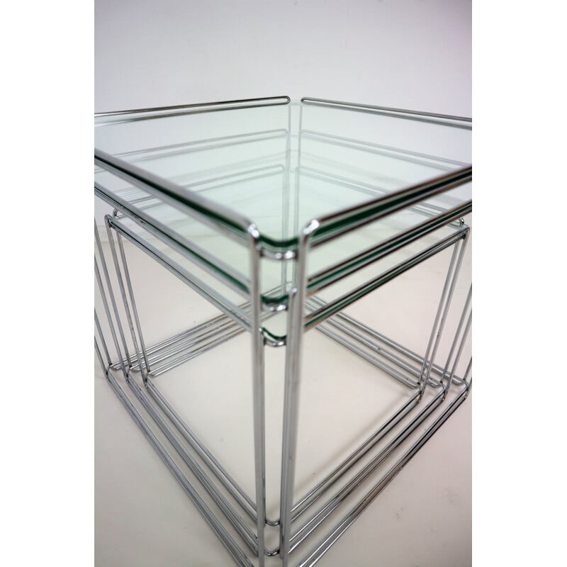 Set of 3 chrome nesting tables "Isocele" by Max Sauze - 1970s