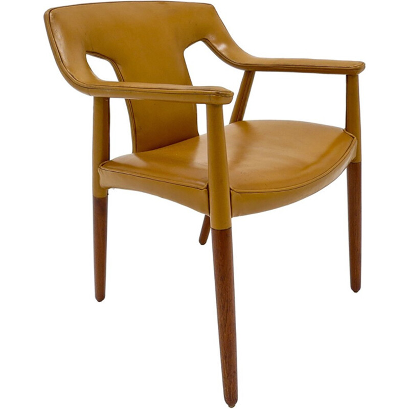 Armchair in tan Leather and Teak by Bender Madsen and Larsen - 1950s