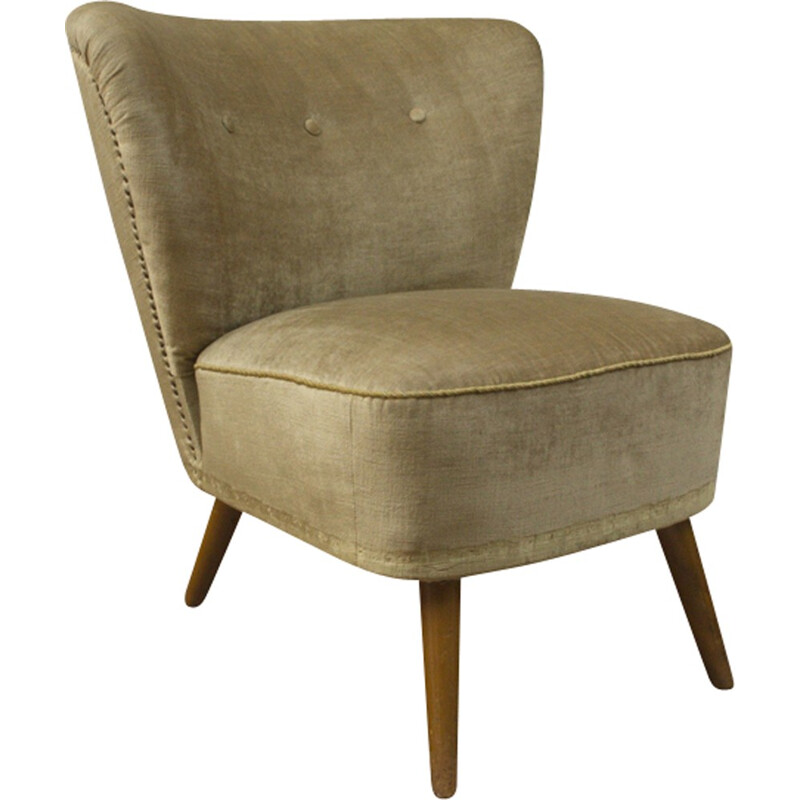 Fauteuil cocktail allemande vintage avec tapisserie de velours beige - 1950