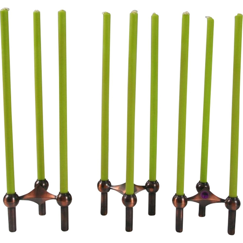 Set of 3 modular copper candlesticks by Nagel - 1970s