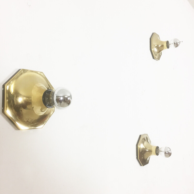 set of 4 golden CUBIC wall lamps by Motoko Ishii for Staff Lights, Germany - 1970s